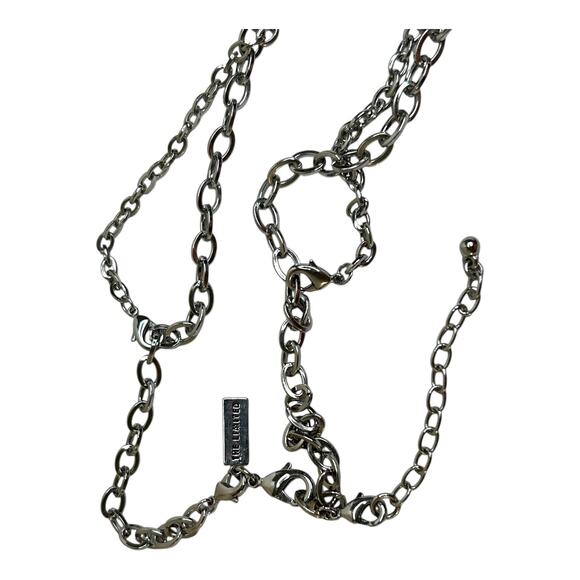 The Limited Silver Tones Convertible Two Necklaces Beaded Fringe 2 in 1 - Picture 3 of 4